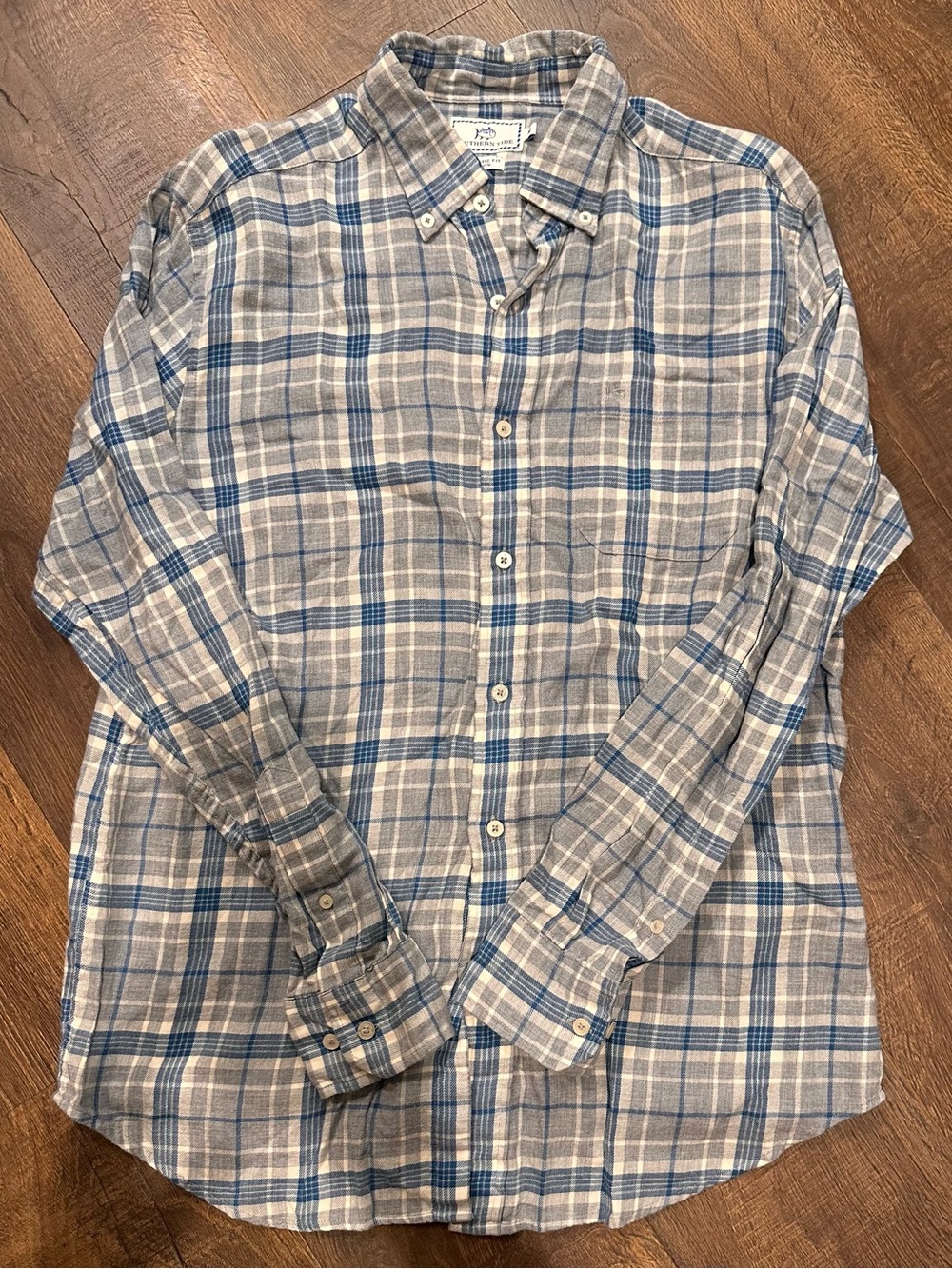Southern Tide Blue and Gray Plaid Button-Down Shirt